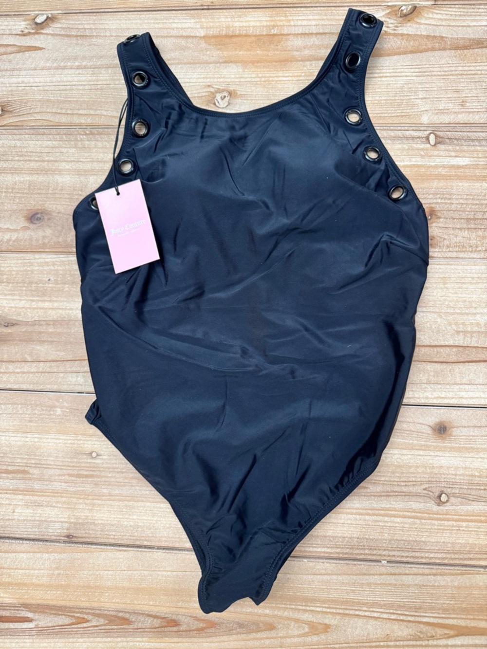NWT Juicy Couture Black One-Piece Swimsuit with Grommet Straps